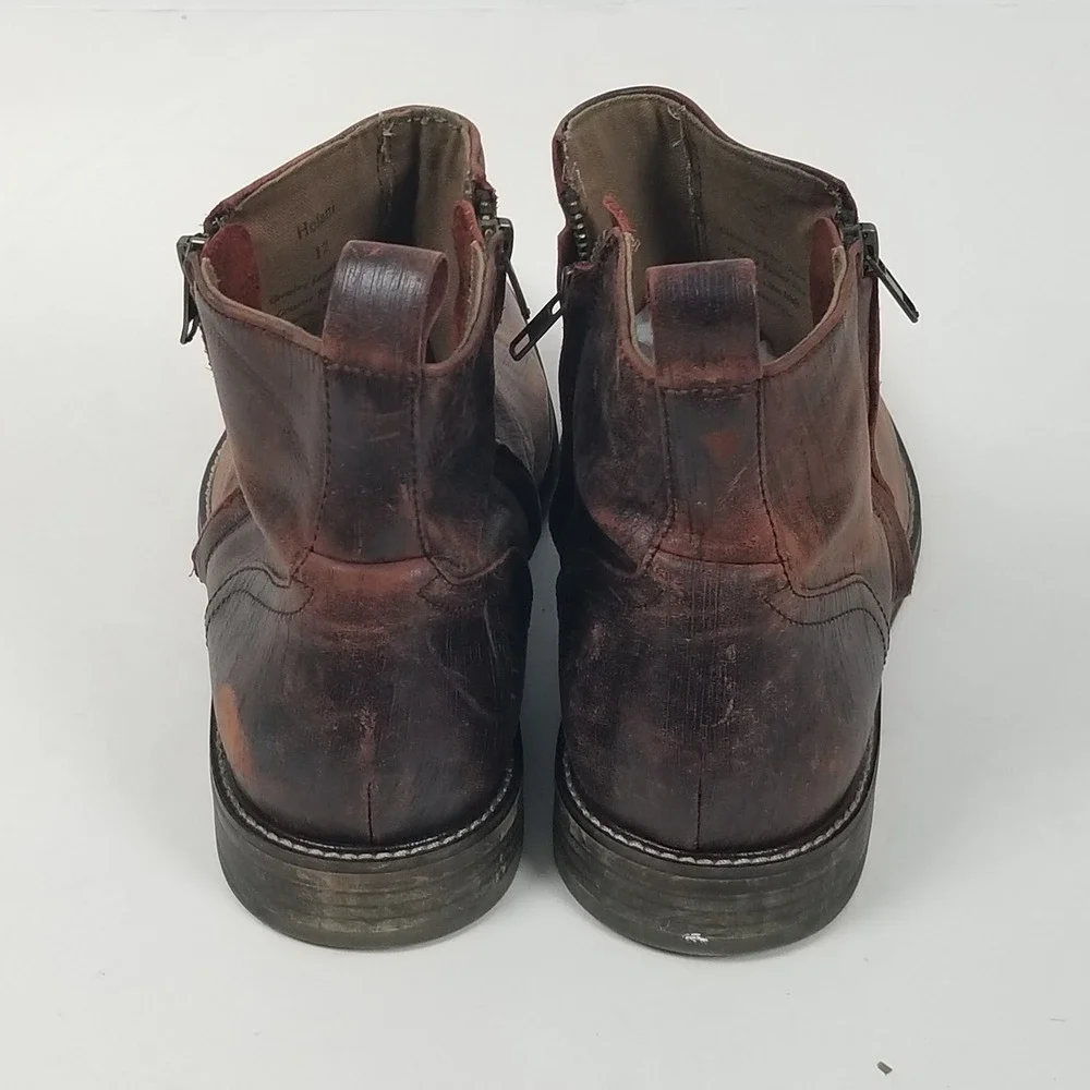 Aston Grey Boots Mens 12 Brown Helani Ankle Zip Distressed Leather Dress Casual